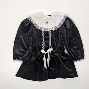 Vintage Evy Dress Girls Size 2T Black Velour Drop Waist Holiday Lace